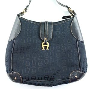 Etienne Aigner Black Logo All Over Gold Purse Bag